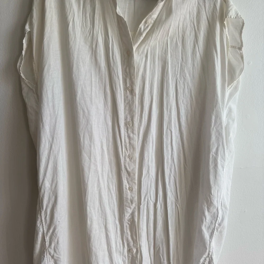 Uniqlo Sz XS Relaxed Oversized Linen Blend White Button Front Shirt Midi Dress - Picture 5 of 12